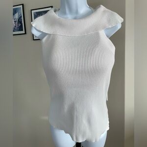 Chic White Ribbed Women's Blouse